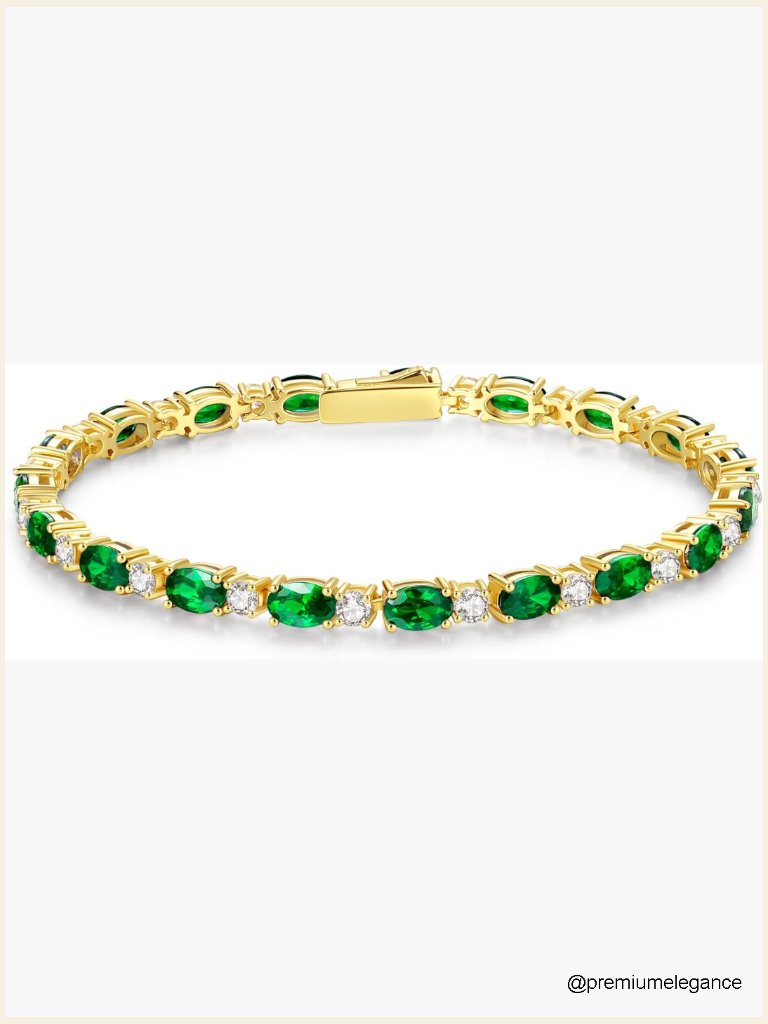 14k Gold Plated Sterling Silver Tennis Bracelet 7" Gemstone